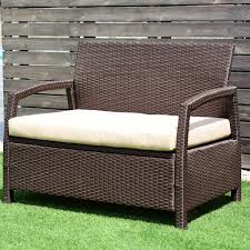 Outdoor Rattan Loveseat Bench Couch Chair With Cushion Color Of Rattan Brown Material Of Furniture Set Ratt Rattan Loveseat Wicker Loveseat Poolside Cushions