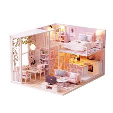 Ucuz Diy Bebek Evi Minyatur Dollhouse Mobilyalari Ile Ahsap Ev Miniaturas Oyuncaklar Cocuklar Icin Yeni Yil Noel Hediyesi L022 Kendin Yap Ev Ahsap Evler Evler