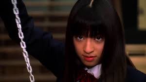 With uma thurman, vivica a. In Kill Bill Vol 1 2003 When Chiaki Kuriyama Gogo Was Shooting The Scene Where She Flings Her Ball And Chain She Accidentially Hit Quentin Tarantino On The Head As He Stood