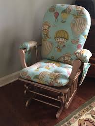 Nursery Glider Makeover 20 Secondhand Chair Rustoleum Rose Gold Spray Paint Waverly Aerial Adventure Fabr Nursery Glider Nursery Glider Chair Rocking Chair