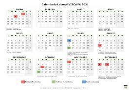 Calendario vizcaya con todos los días festivos 2021 en pdf y jpg. Calendario Laboral Vizcaya 2021 Para Imprimir