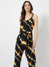 Black And Yellow Tie Dye Dress Black Tie Dye Print D Ring Jumpsuit Black Tie Dye Cute Fashion Fashion