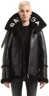 Balenciaga Veste En Cuir Et Logo En Shearling Shearling Jacket Balenciaga Leather Jacket Leather Jacket