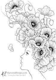 Nautical and marine harmony of colour book thirty four: Articulos Similares A Black White Print Free Shipping To Us Girl With Poppy Flowers Poppies 5x7 Signed Fantasy A Poppy Drawing Coloring Pages Drawings