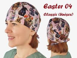 Bunny Surgical Hat, Rabbit Scrub Caps for Women, Spring Pink Nurse Cap,  Easter Gift