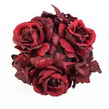 Bulk selections of delicate foam roses are ideal for creating custom wedding bouquets for bridesmaids and matching buttonholes for the groomsmen. Artificial Ring With Heads Of Roses Hydrangea Blooms Dark Red O 4 10cm Artplants Artificial Wreaths