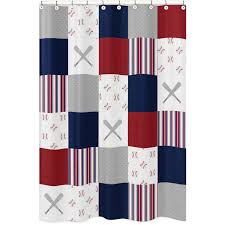 Sweet Jojo Designs Red White And Blue Baseball Patch Sports Collection Bathroom Fabric Bath Shower Curtain Bathroom Red Curtains Bathroom