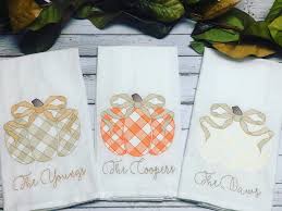 It is part of a days of the week set; Beige Gingham Pumpkin Fall Personalized Embroidered Kitchen Towel Loca Kennesaw Embroidery