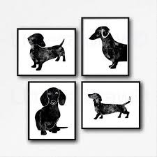 Black And White Dachshund Print Dachshund Set Of 4 Prints Watercolor Painting Print Sausage Etsy Dachshund Print Prints Painting Prints