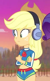 1675640 Applejack Bikini Clothes Cropped Crossed Arms Equestria Girls Headphon My Little Pony Applejack My Little Pony Characters My Little Pony Movie
