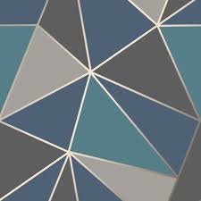 Apex Geometric Wallpaper Aqua And Navy Blue Fine Decor Fd42001