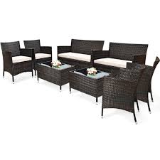 Costway 8pcs Rattan Patio Furniture Set Cushioned Sofa Chair Coffee Table Red Brown Turquoise Walmart Com Wicker Outdoor Furniture Set Outdoor Furniture Sets Furniture Sets