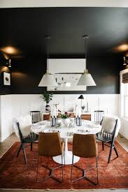 Black Dining Room With White Tulip Table Mixed Dining Room Chairs One Room Challenge Dark Dining Room Black Dining Room Dining Room Design