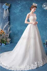An amazing gentle wedding dress with an open back and a long a wedding dress made of lace and several layers of tulle. Edressit Elegant White Lace Long Train Bridal Wedding Dress 36225007