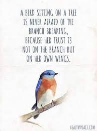 Bird Sitting On Branch Quote A Bird Sitting On A Tree Is Never Afraid Of The Branch Breaking Because Her Trust Is Not On The Branch But On Her Own Win Bird Quotes Positive Quotes Me