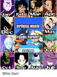 Dragon ball z birthday months. An Birthday Month Dec May Fusion Partner Nov Uun Oct Sep Aug Jul Whis San Birthday Meme On Me Me