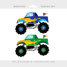 Monster Trucks Clipart Trucks Clip Art Pink Blue Fire Red Boys Digital Clip Art Instant Download For Personal And Commercial Use Monster Trucks Monster Truck Birthday Monster