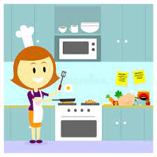 Chef cooking in kitchen concept illustration. Mom Cooking In The Kitchen Stock Vector Illustration Of Meat 48236082