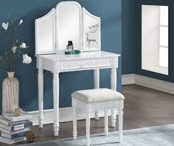 White Vanity Set With Trifold Mirror