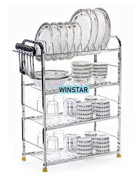 Kitchen custom wall mounted spice rack storage fridge magnet shelf magnetic display shelves. Winstar Stainless Steel 4 Shelf Wall Mount Kitchen Racks Dish Rack With Cutlery And Plate Kitchen Stand Modular Kitchen Bartan Stand Kitchen Organizer Items 18x24 Inches Buy Online In