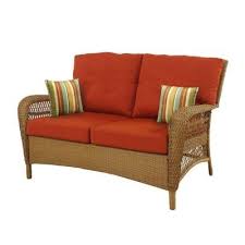 Martha Stewart Living Charlottetown Natural All Weather Wicker Patio Loveseat With Quarry Red Cushion 6 Small Balcony Furniture Patio Loveseat Outdoor Loveseat