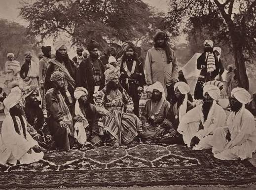 The Khan of Lalpura - Mohmand Khan and armed escort. 1878 Mohmand Khan was considered a British Ally and was closely associated with the Political Agent. Photographer - John Burke.