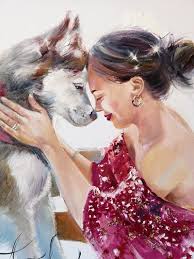 Original Girl Art Husky Painting Girl And Dog Art By Annet Loginova Girl And Dog Painting Of Girl Dog Art