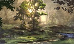 Sunset In Woods By Jjpeabody Fantasy Landscape Concept Art Digital Anime Background
