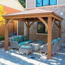 Cedar Wood 12 X 12 Gazebo With Aluminum Roof By Yardistry Backyard Gazebo Backyard Pavilion Outdoor Pergola