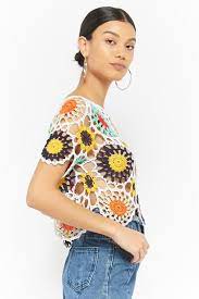 Forever 21 Cotton Colorful Crochet Crop Top In White Lyst