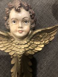 Vintage Robert Shields Handpainted Angel Cross Ornament Gold Tone Christmas