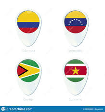 Consiste en un rectángulo dividido en tres franjas coloreadas con los antiguos colores primarios, ocupando la superior la mitad de este. Icono Del Perno Del Mapa De Ubicacion De La Bandera De Colombia Venezuela Guyana Suriname Ilustracion Del Vector Ilustracion De Diamante Extracto 136940882