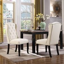 Iconic Home Shira Kammen Scheindlin Viola Nayman Wingback Dining Chair Faux Linen Upholstered Nailhead T Dining Chairs Luxury Dining Room Wingback Dining Chair