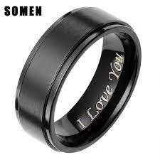 8mm Men Black Brushed Titanium Ring Engagement Wedding Band Engraved I Love You Fashion Promi Titanium Engagement Rings Rings For Men Wedding Band Engraving