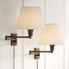 Bedside wall mount light with usb port and dimmable switch, swing arm fabric shade wall sconce light with plug in cord, perfect for bedroom, living room and hotel. 360 Lighting Industrial Swing Arm Wall Lamps Set Of 2 Oil Rubbed Bronze Plug In Light Fixture White Linen Shade Bedroom Bedside Walmart Com Walmart Com