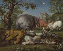 Maybe you would like to learn more about one of these? Roelant Savery A Battle Between A Dragon And An Elephant A Griffin And A Unicorn And A Lion And Another Animal With A Snake A Turtle A Monkey And Various Birds
