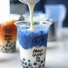 Blue Matcha With Milk Cap Or Cheese Milk Foam On Top Bubble Tea Bubble Milk Tea Bubble Tea Boba