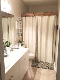 Maybe you would like to learn more about one of these? Loving The Shower Rod Cover 116 Rustic Farmhouse Bathroom Ideas Wit Rustic Bathroom Ideas Farmhouse Farmhouse Bathroom Decor Rustic Farmhouse Bathroom Ideas