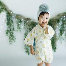 Yellow Flowers Baby Kimono Romper Baby Kimono Baby Traditional Japanese Kimono
