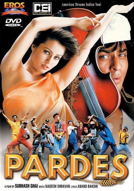 Pardes 1997 Official Movie Poster with Shah Rukh Khan and Mahima Chaudhry