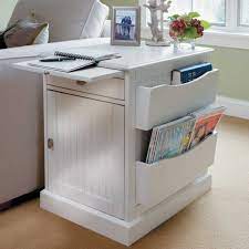 This Cottage Style Magazine End Table Has Storage Drawers Side Racks For Books And A Pull Out Tray That C White End Tables Diy End Tables Magazine Rack Table