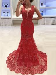Adorewe Tidebuy Tidebuy Exquisite Straps Beading Lace Mermaid Floor Length Evening Dress A Mermaid Dresses Red Wedding Dresses Red Wedding Dress Mermaid
