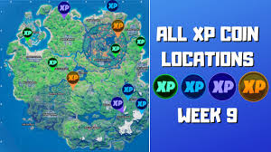 Please leave us a like or subscribe for weekly fortnite challenge tutorials and guides! All 11 Xp Coins Locations In Fortnite Season 4 Chapter 2 Week 9 Green Blue Purple And Gold Youtube