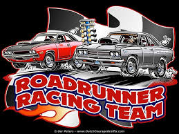 Autoservice Roadrunner Racing Team T Shirts Drag Racing Team Crew Shirt Logo Plymouth Roadrunner Dodge Chall Car Cartoon Car Illustration Racing Team