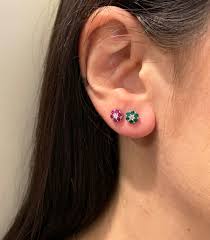 Orecchini Fiore Argento 925 Zirconi Colorati