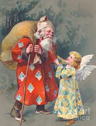 Maybe you would like to learn more about one of these? Edwardian Christmas Card Of Father Christmas Carrying A Sack And Talking To An Angel Greeting Card For Sale By English School