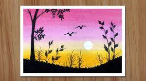 Watching a sunset is like listening to heavenly music. Sunset Scenery Drawing For Beginners With Oil Pastels Step By Step Watercolor Paintings For Beginners Watercolor Scenery Small Canvas Art