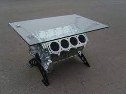 V8 engine block coffee table with led lights. V8 Glass Coffee Table Simmonites