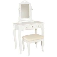 The vanity is complimented by a thickly padded upholstered stool. Small 3 Piece White Vanity Set With Mirror And Bench Hs 8138wh Afw Com