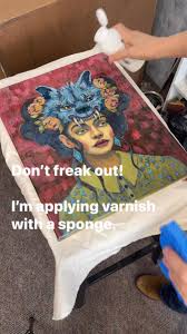 Applying Liquitex Satin Varnish to acrylic painting with a damp sponge.  Been finishing my paintings like this for the last couple months. The  results are lovely and I don’t think I’ll ever go back to ...